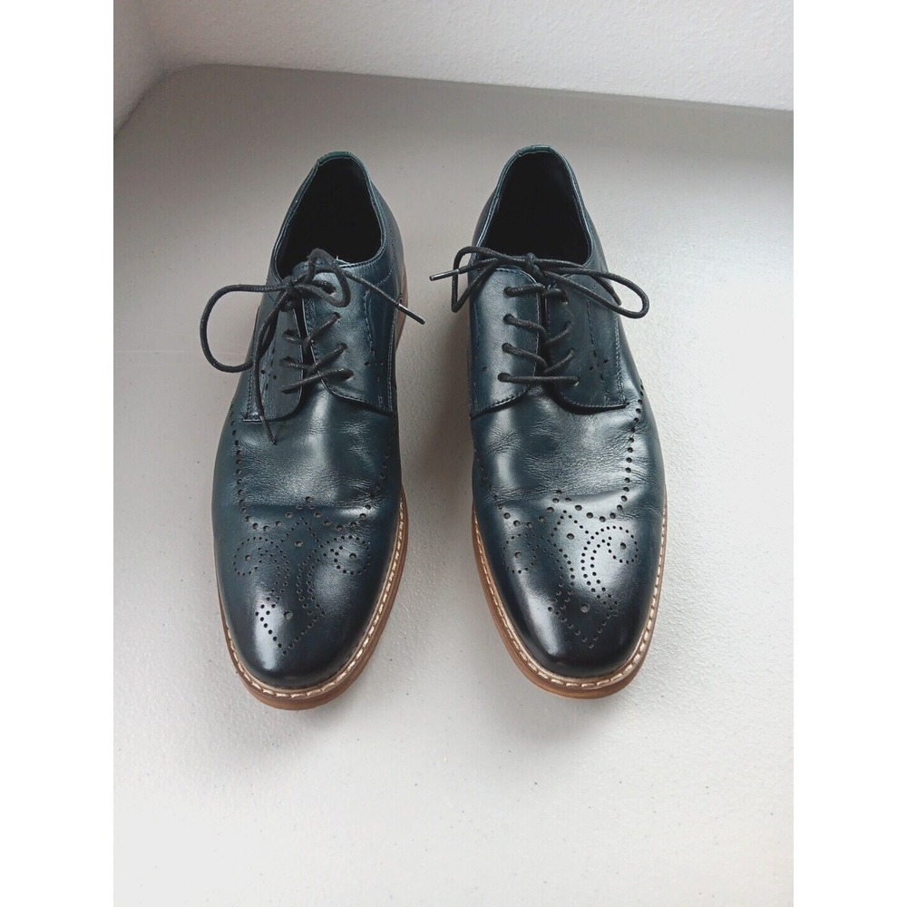 Stacy Adams Mens Blue Leather Dress Shoes 9 M Brogue Lace up Alaire Corporate - Picture 2 of 12